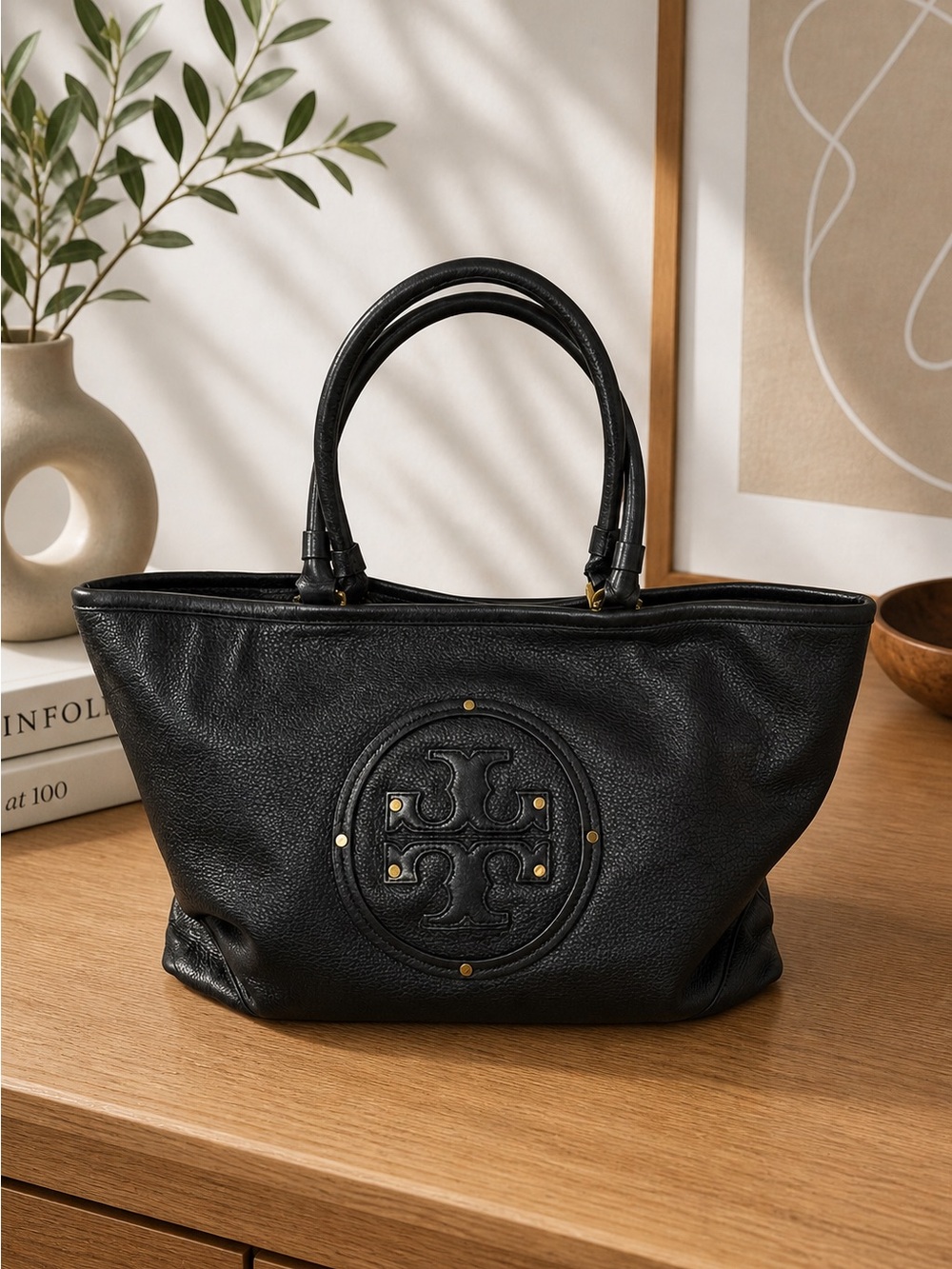 Tory Burch Black Leather Maisey Shopper Tote